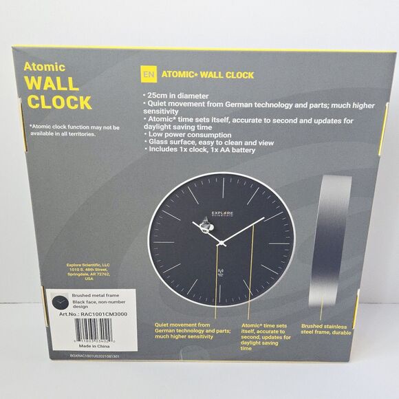 Explore Scientific Atomic Wall Clock Stainless Steel Silver Frame New Quiet - Picture 2 of 9
